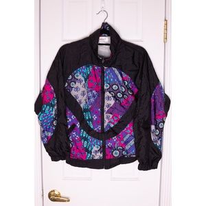 Vintage Womens 80s Floral Nylon Track Jacket EUC